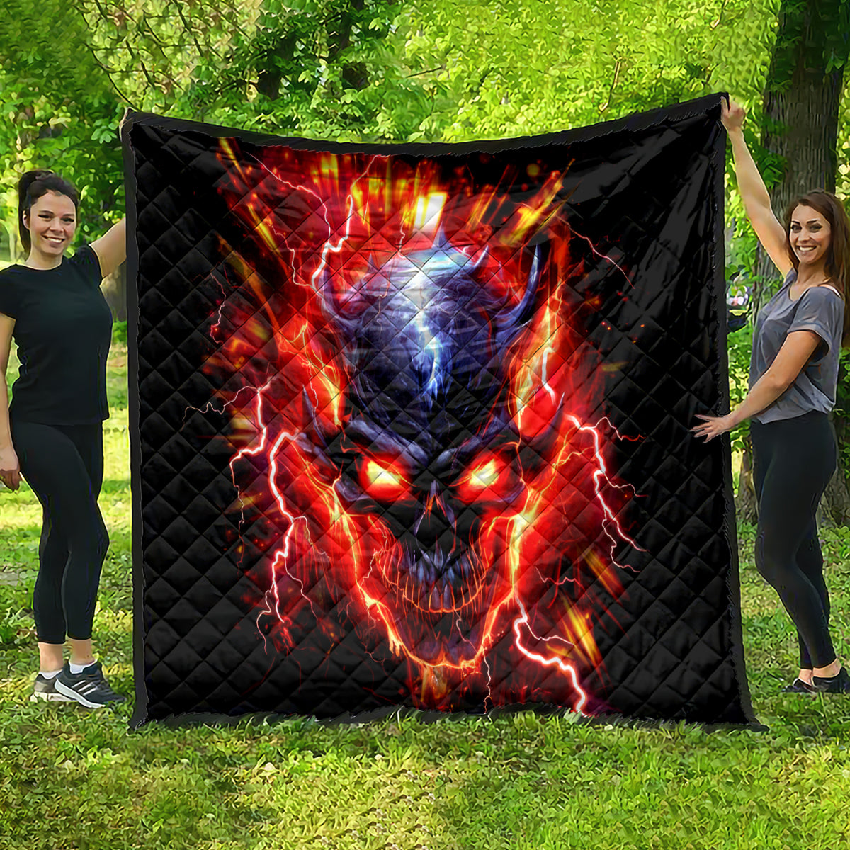 Flame Skull Quilt I'm Never Alone My Demons Are With Me 24/7 - Wonder Print Shop