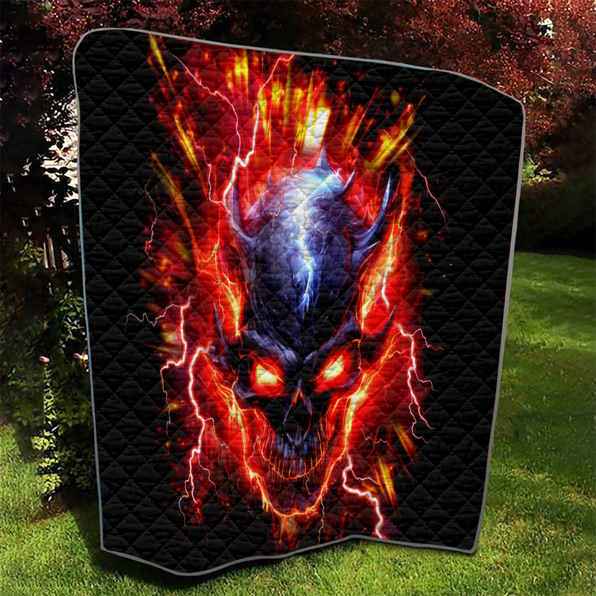 Flame Skull Quilt I'm Never Alone My Demons Are With Me 24/7 - Wonder Print Shop