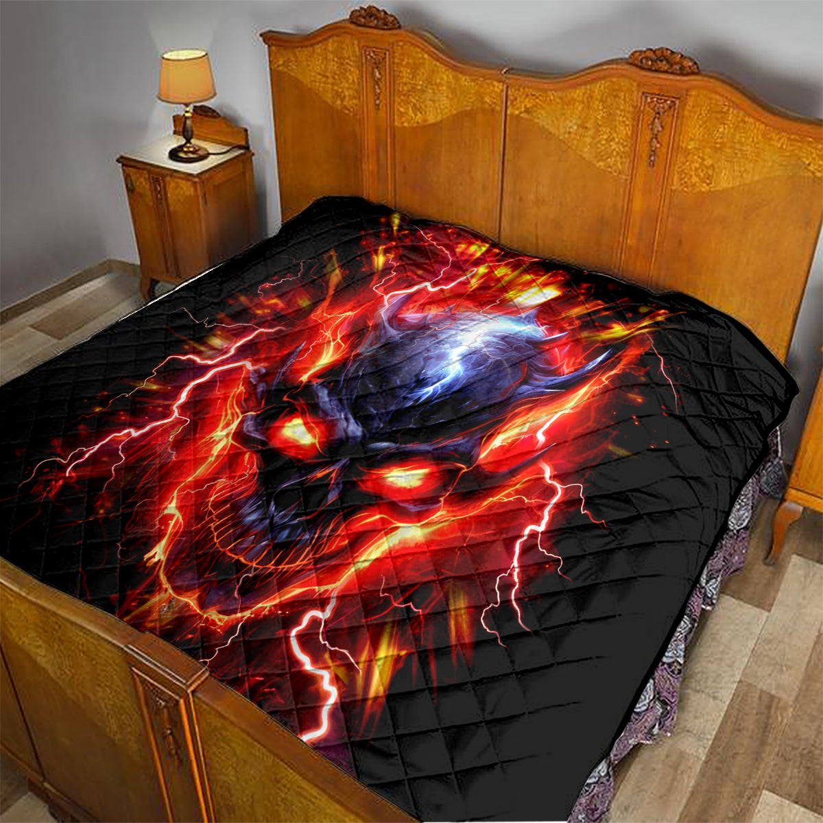 Flame Skull Quilt I'm Never Alone My Demons Are With Me 24/7 - Wonder Print Shop