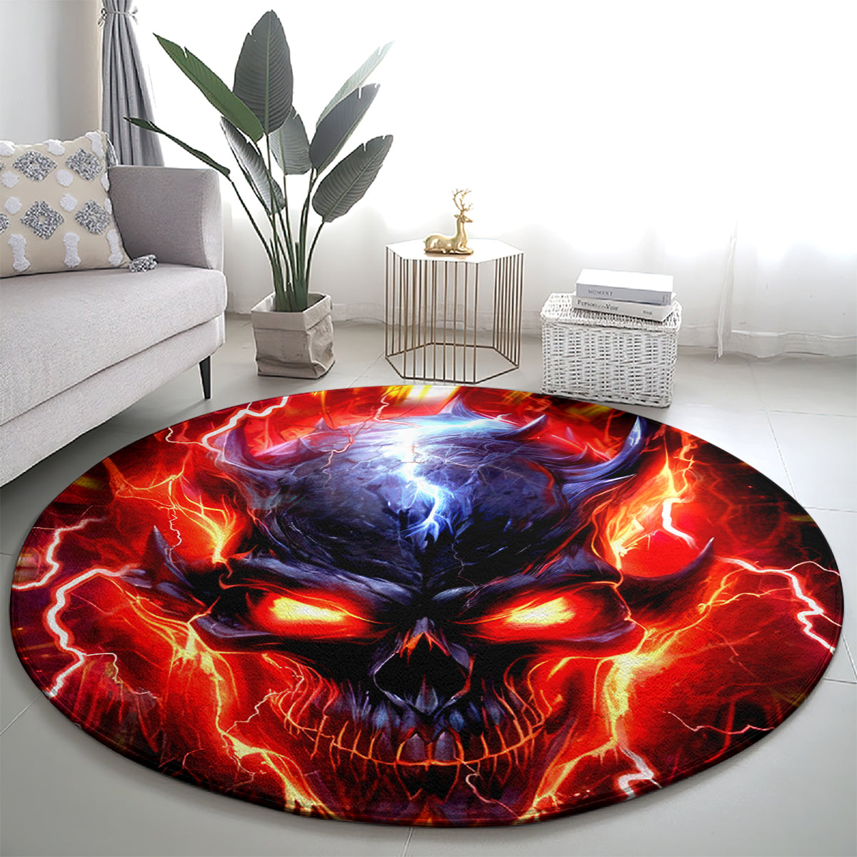 Flame Skull Round Carpet I'm Never Alone My Demons Are With Me 24/7