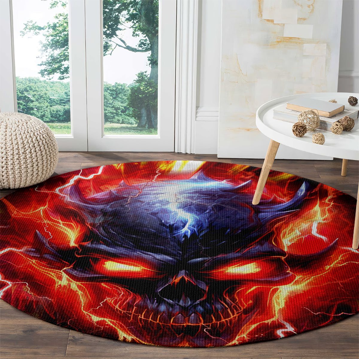 Flame Skull Round Carpet I'm Never Alone My Demons Are With Me 24/7