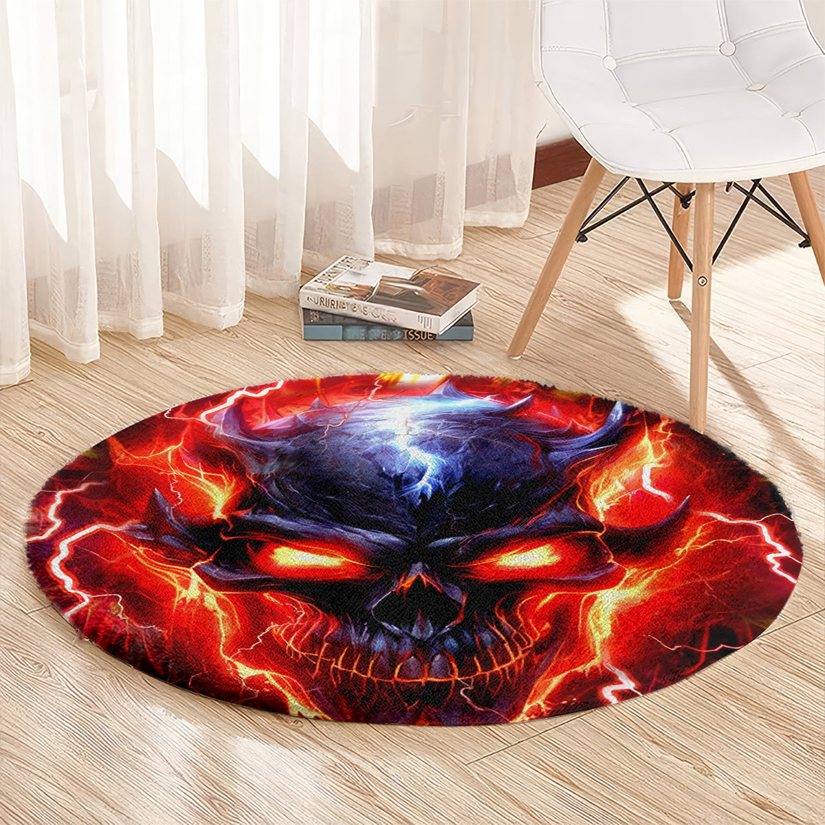 Flame Skull Round Carpet I'm Never Alone My Demons Are With Me 24/7