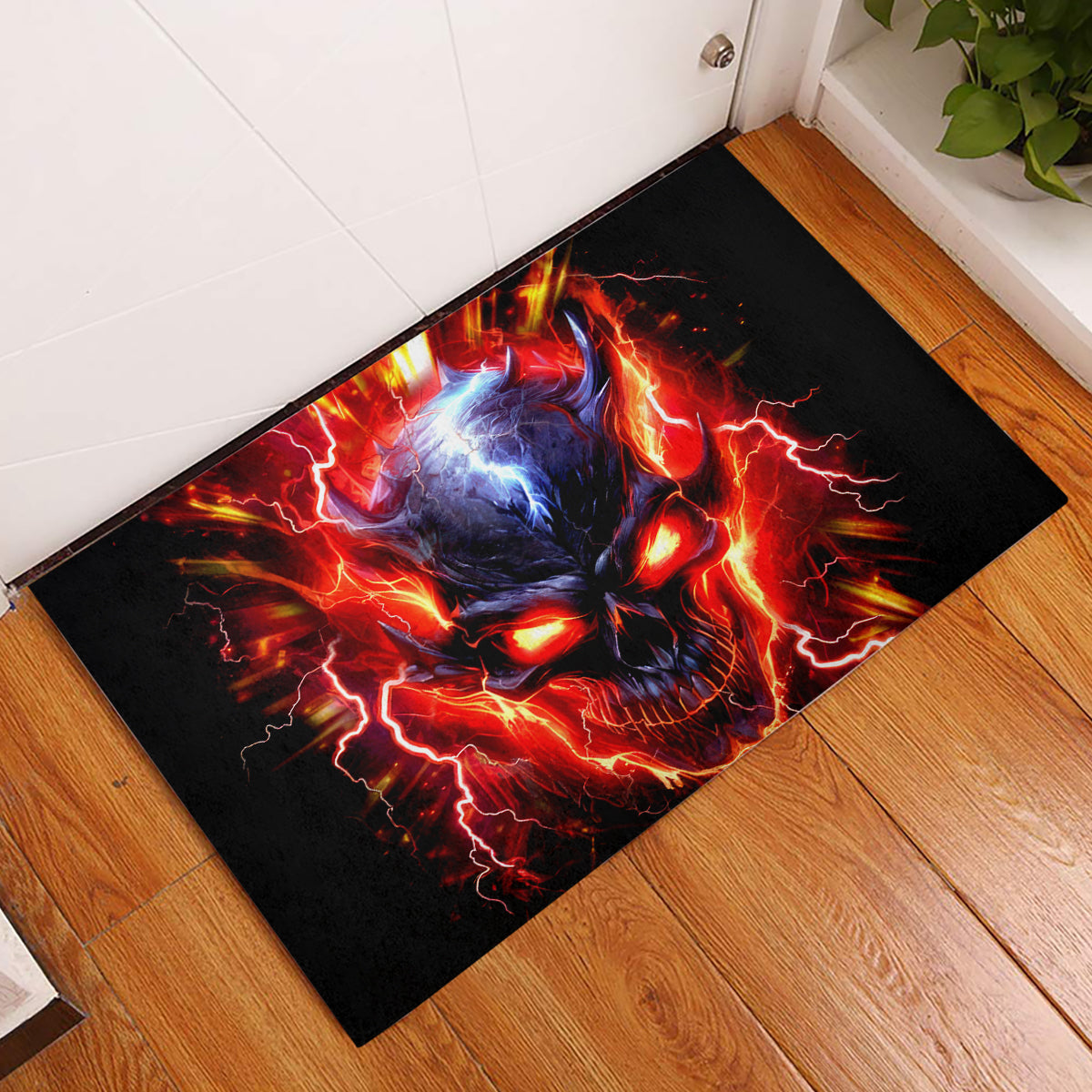 Flame Skull Rubber Doormat I'm Never Alone My Demons Are With Me 24/7 - Wonder Print Shop