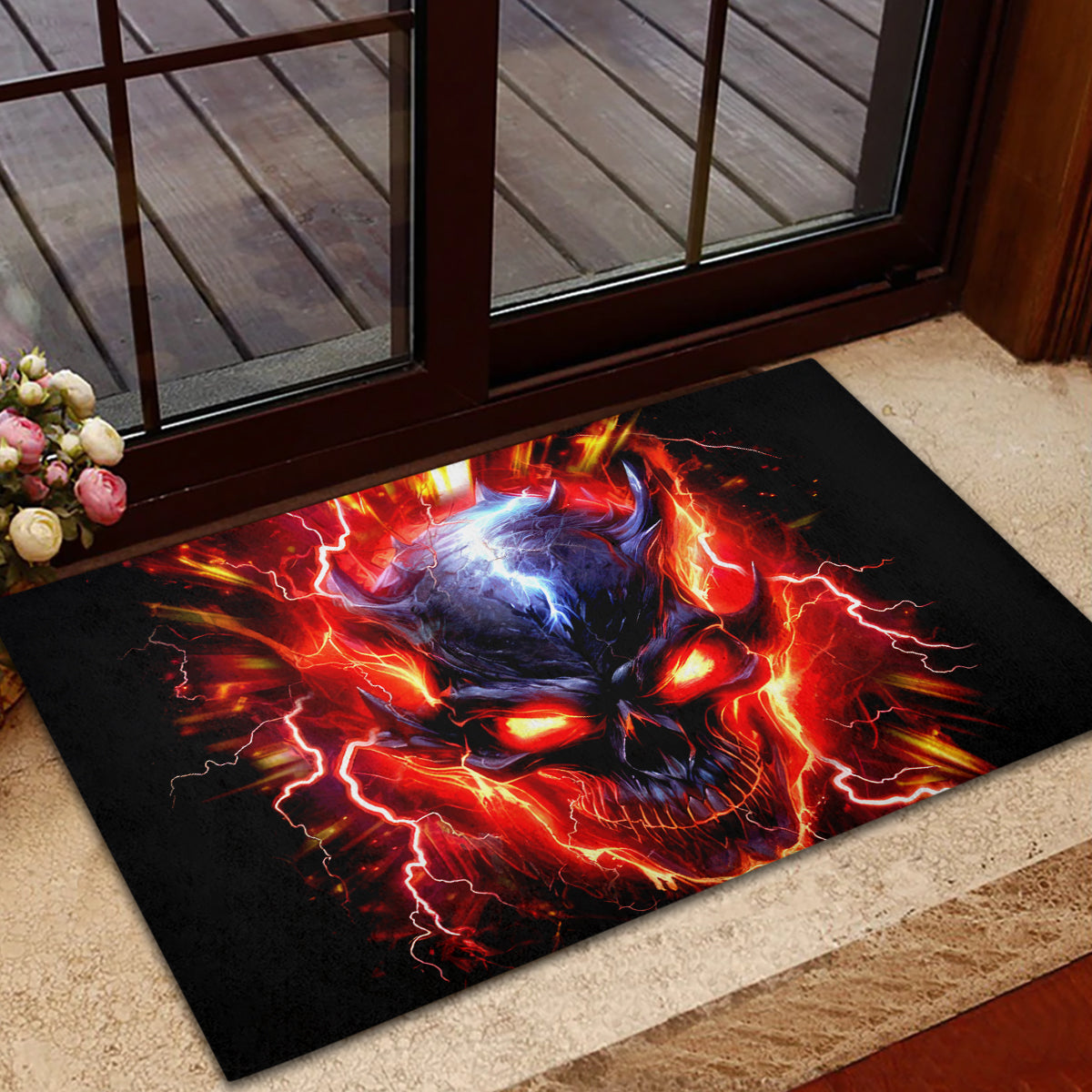 Flame Skull Rubber Doormat I'm Never Alone My Demons Are With Me 24/7 - Wonder Print Shop