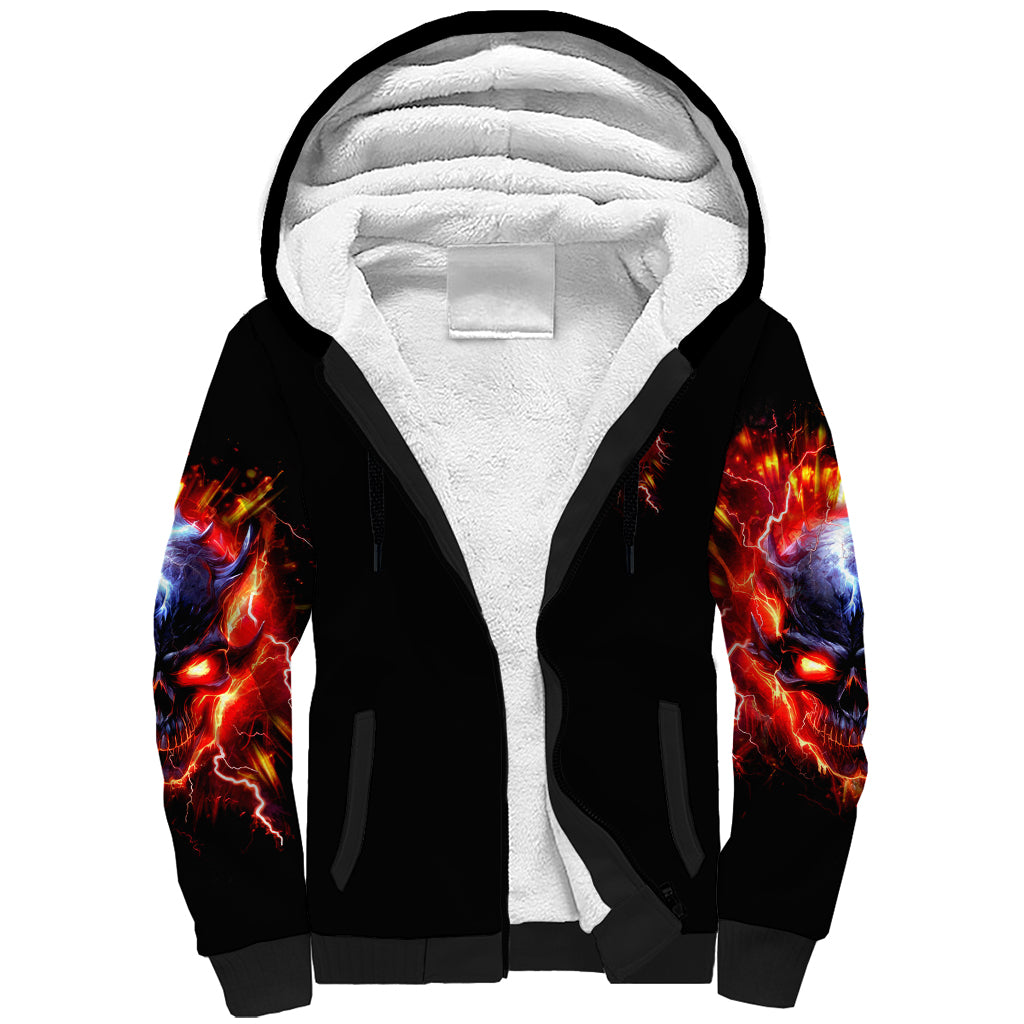 Flame Skull Sherpa Hoodie I'm Never Alone My Demons Are With Me 24/7 - Wonder Print Shop