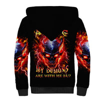 Flame Skull Sherpa Hoodie I'm Never Alone My Demons Are With Me 24/7 - Wonder Print Shop