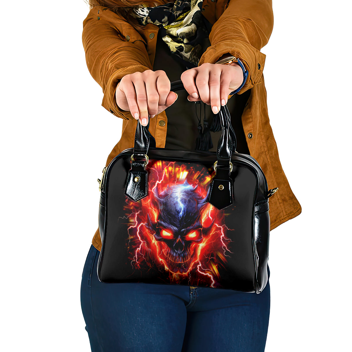 Flame Skull Shoulder Handbag I'm Never Alone My Demons Are With Me 24/7