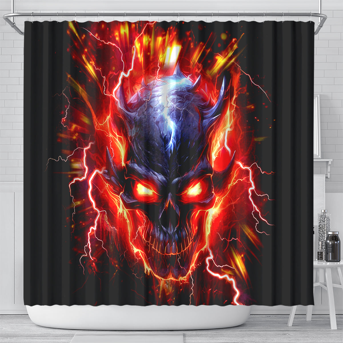 Flame Skull Shower Curtain I'm Never Alone My Demons Are With Me 24/7