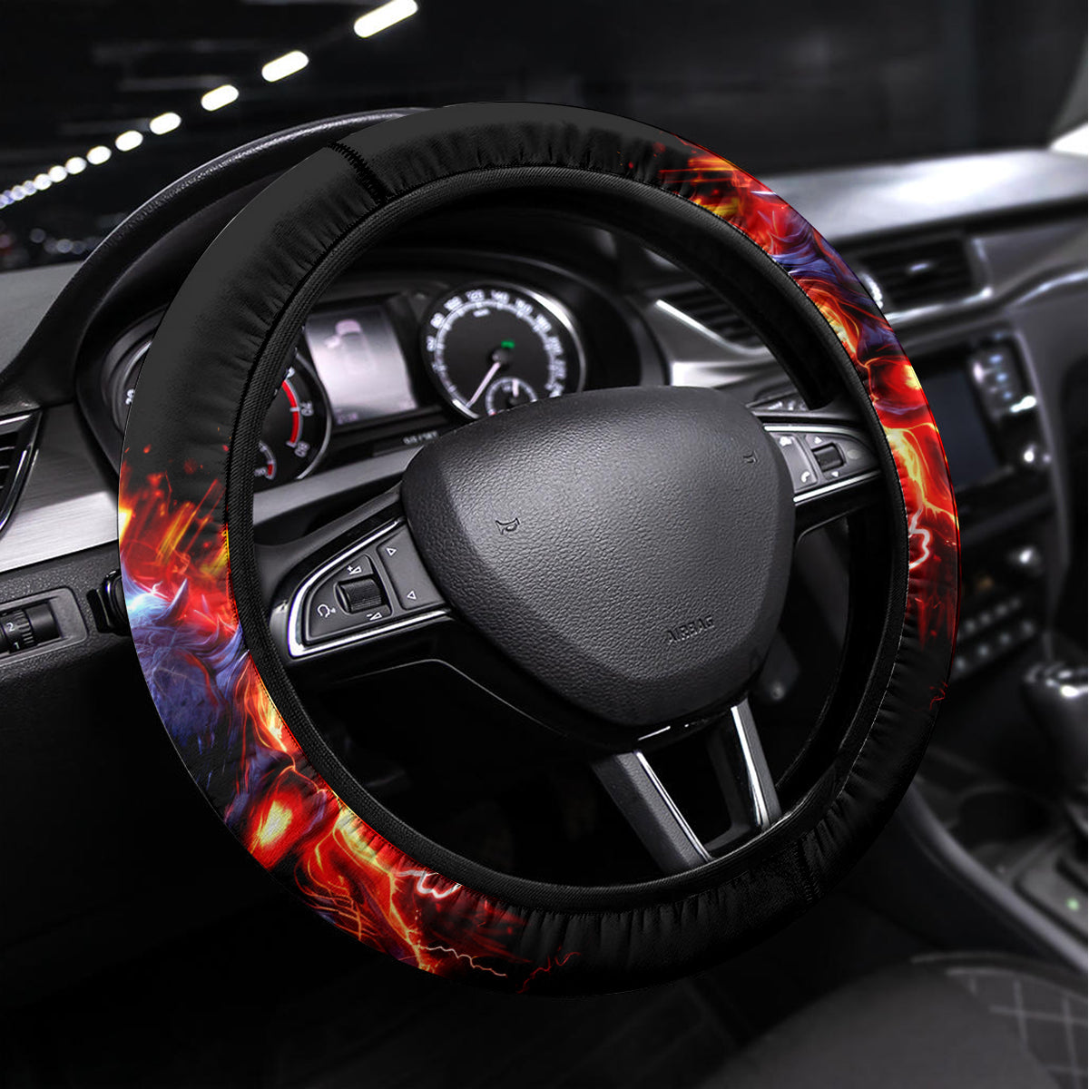 Flame Skull Steering Wheel Cover I'm Never Alone My Demons Are With Me 24/7 - Wonder Print Shop
