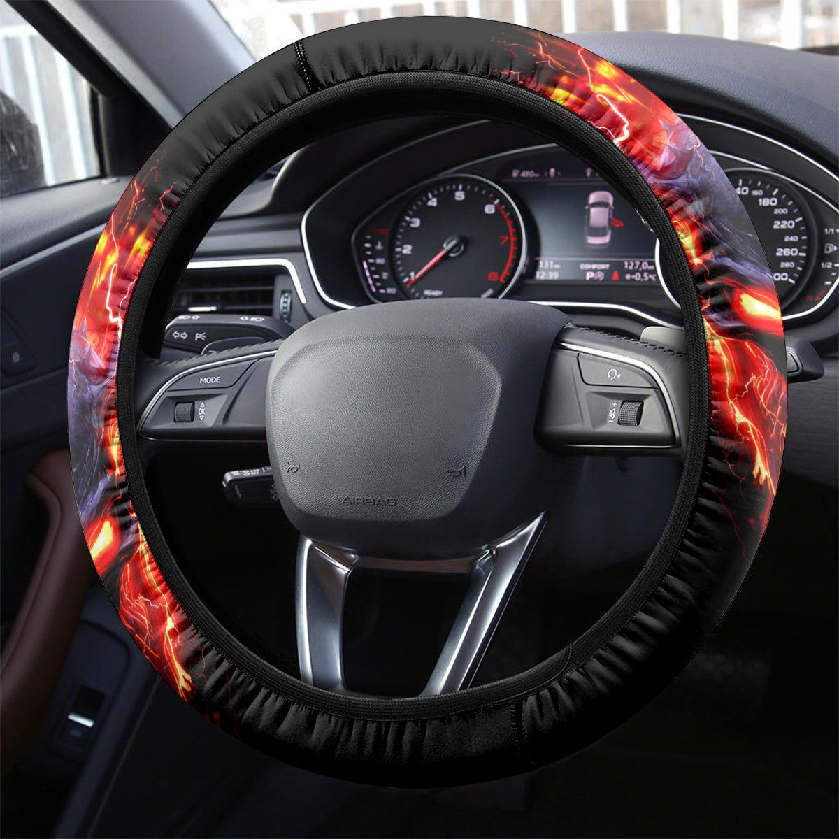 Flame Skull Steering Wheel Cover I'm Never Alone My Demons Are With Me 24/7 - Wonder Print Shop