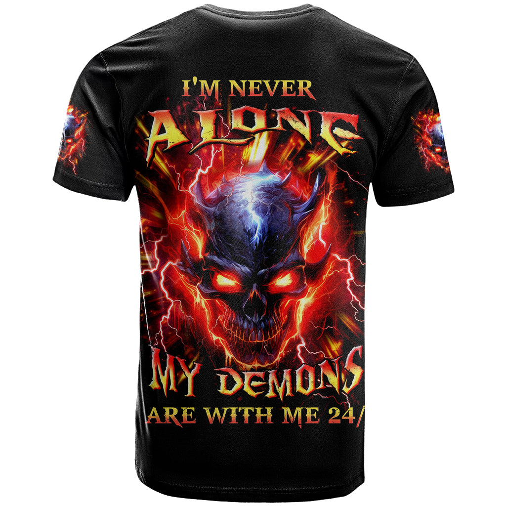 Flame Skull T Shirt I'm Never Alone My Demons Are With Me 24/7 - Wonder Print Shop