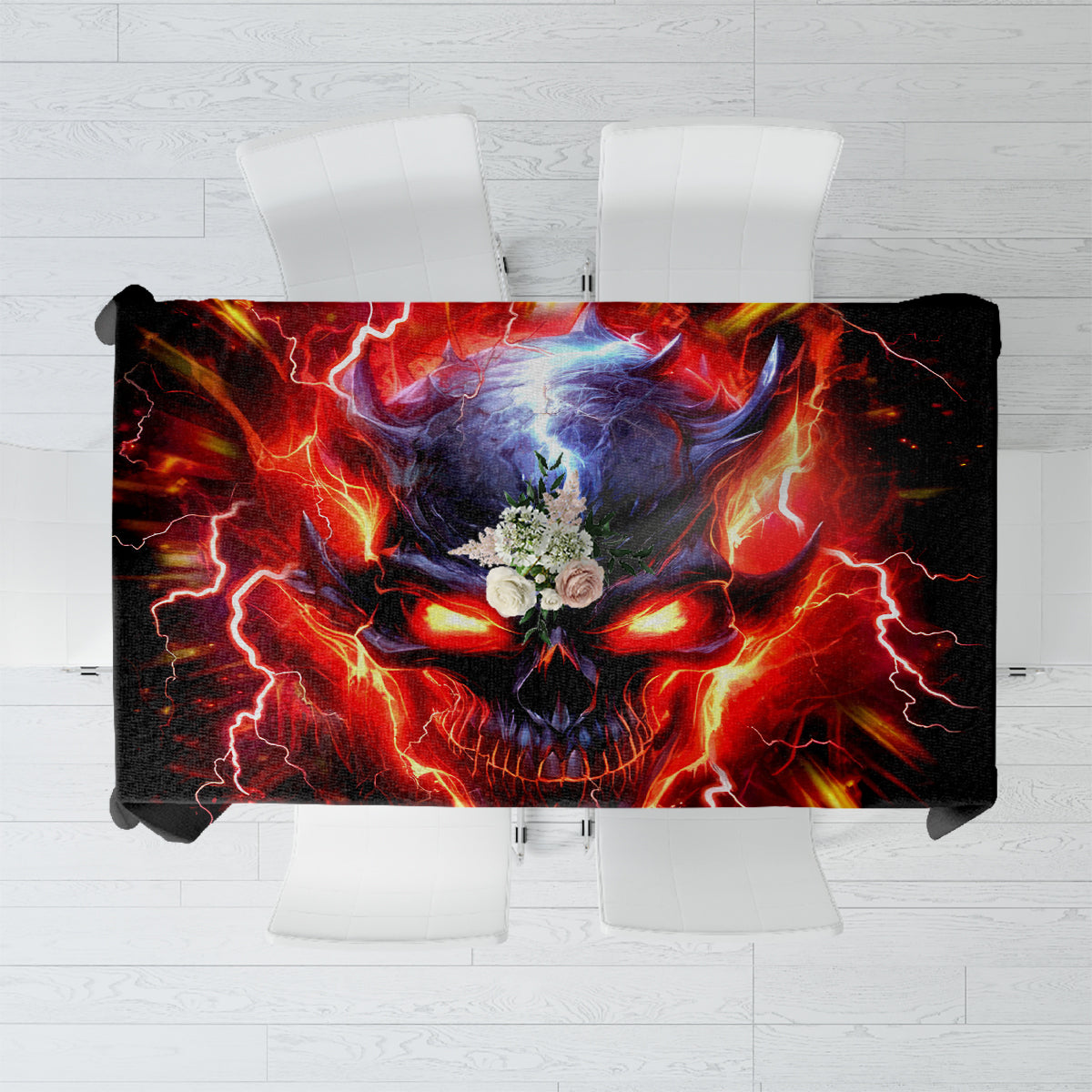 Flame Skull Tablecloth I'm Never Alone My Demons Are With Me 24/7 - Wonder Print Shop