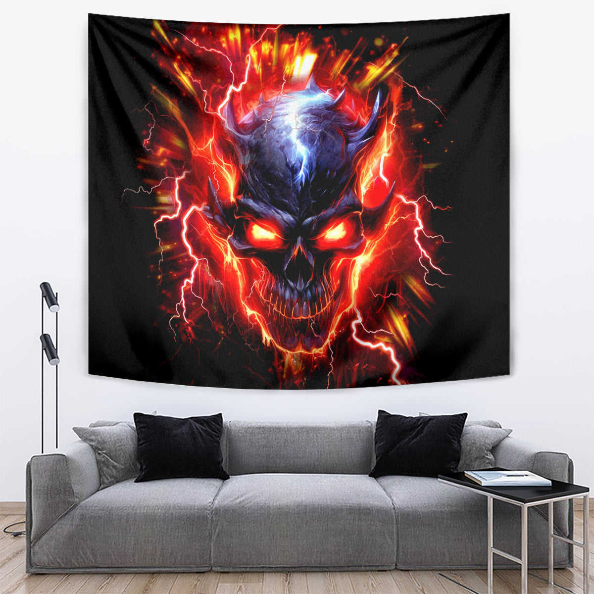 Flame Skull Tapestry I'm Never Alone My Demons Are With Me 24/7 - Wonder Print Shop