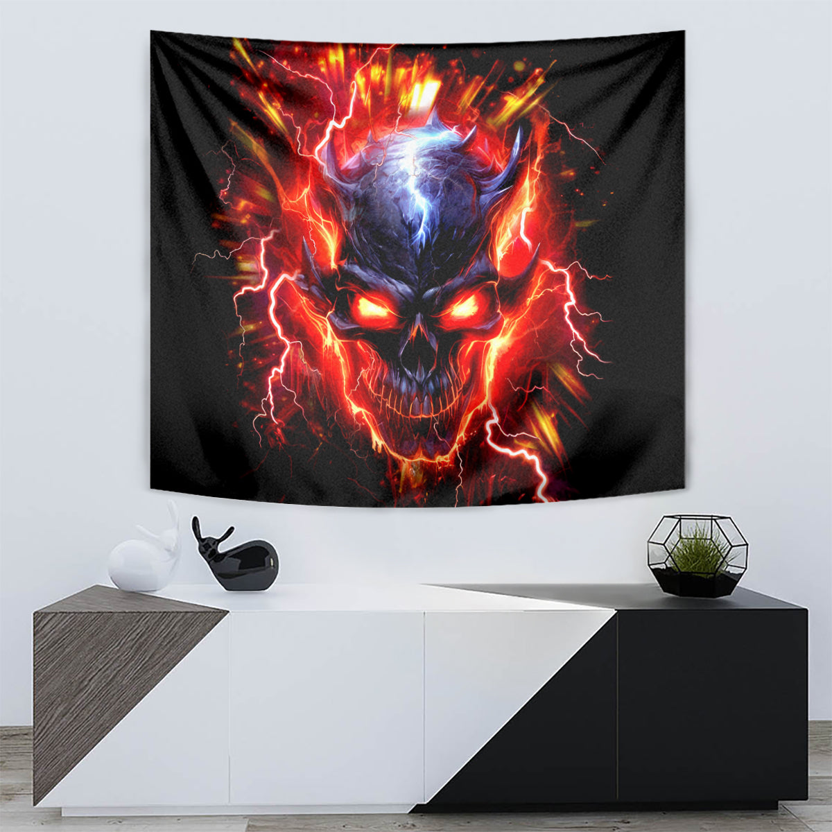 Flame Skull Tapestry I'm Never Alone My Demons Are With Me 24/7 - Wonder Print Shop