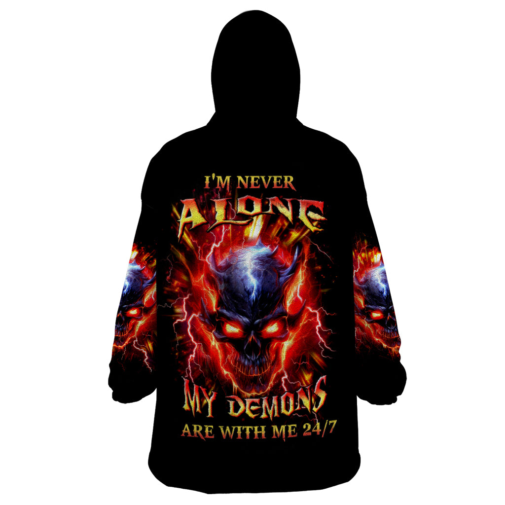 Flame Skull Wearable Blanket Hoodie I'm Never Alone My Demons Are With Me 24/7 - Wonder Print Shop