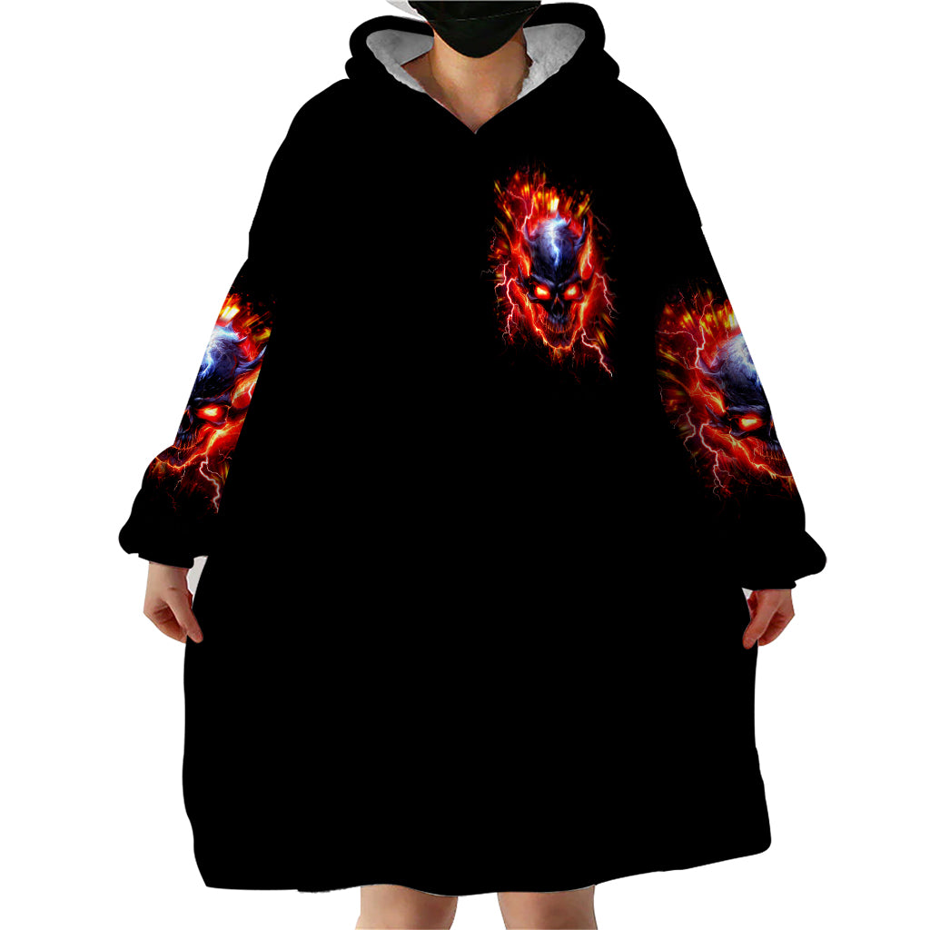 Flame Skull Wearable Blanket Hoodie I'm Never Alone My Demons Are With Me 24/7 - Wonder Print Shop
