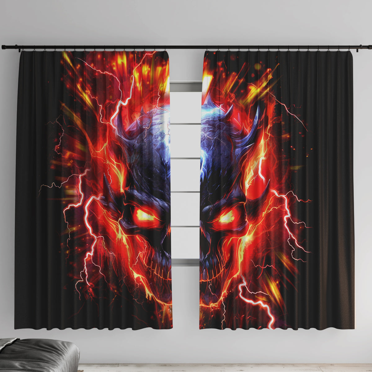 Flame Skull Window Curtain I'm Never Alone My Demons Are With Me 24/7 - Wonder Print Shop