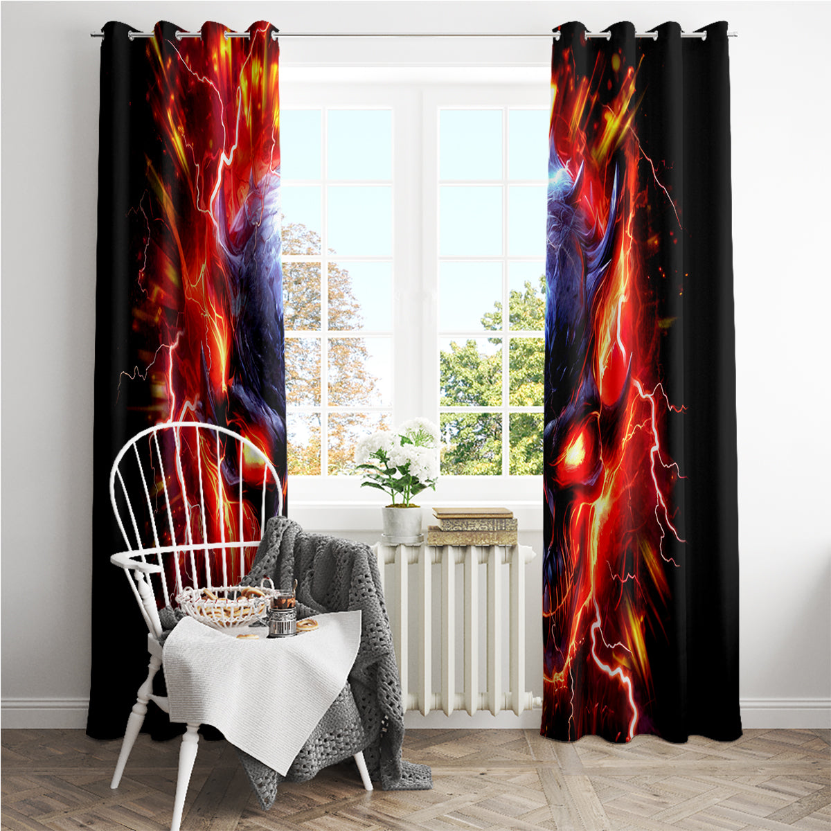 Flame Skull Window Curtain I'm Never Alone My Demons Are With Me 24/7 - Wonder Print Shop