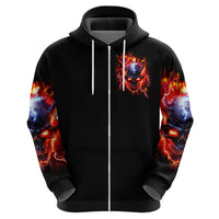 Flame Skull Zip Hoodie I'm Never Alone My Demons Are With Me 24/7 - Wonder Print Shop