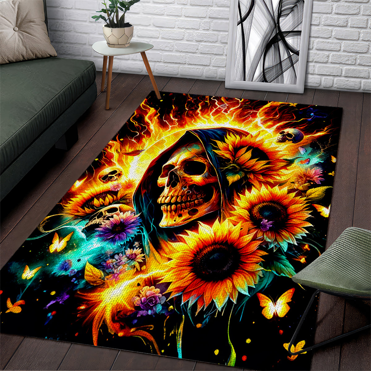 Sunflower Skull Area Rug She Is Sunshine Mixed With A Little Hurricane - Wonder Print Shop