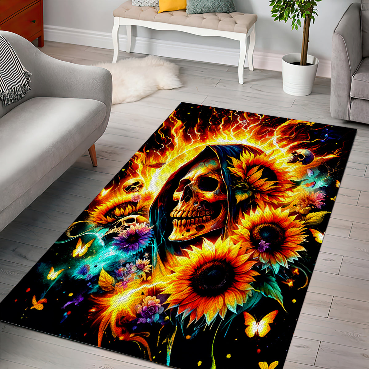 Sunflower Skull Area Rug She Is Sunshine Mixed With A Little Hurricane - Wonder Print Shop