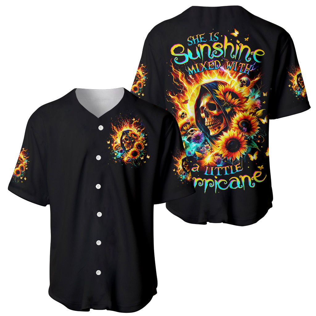 Sunflower Skull Baseball Jersey She Is Sunshine Mixed With A Little Hurricane - Wonder Print Shop