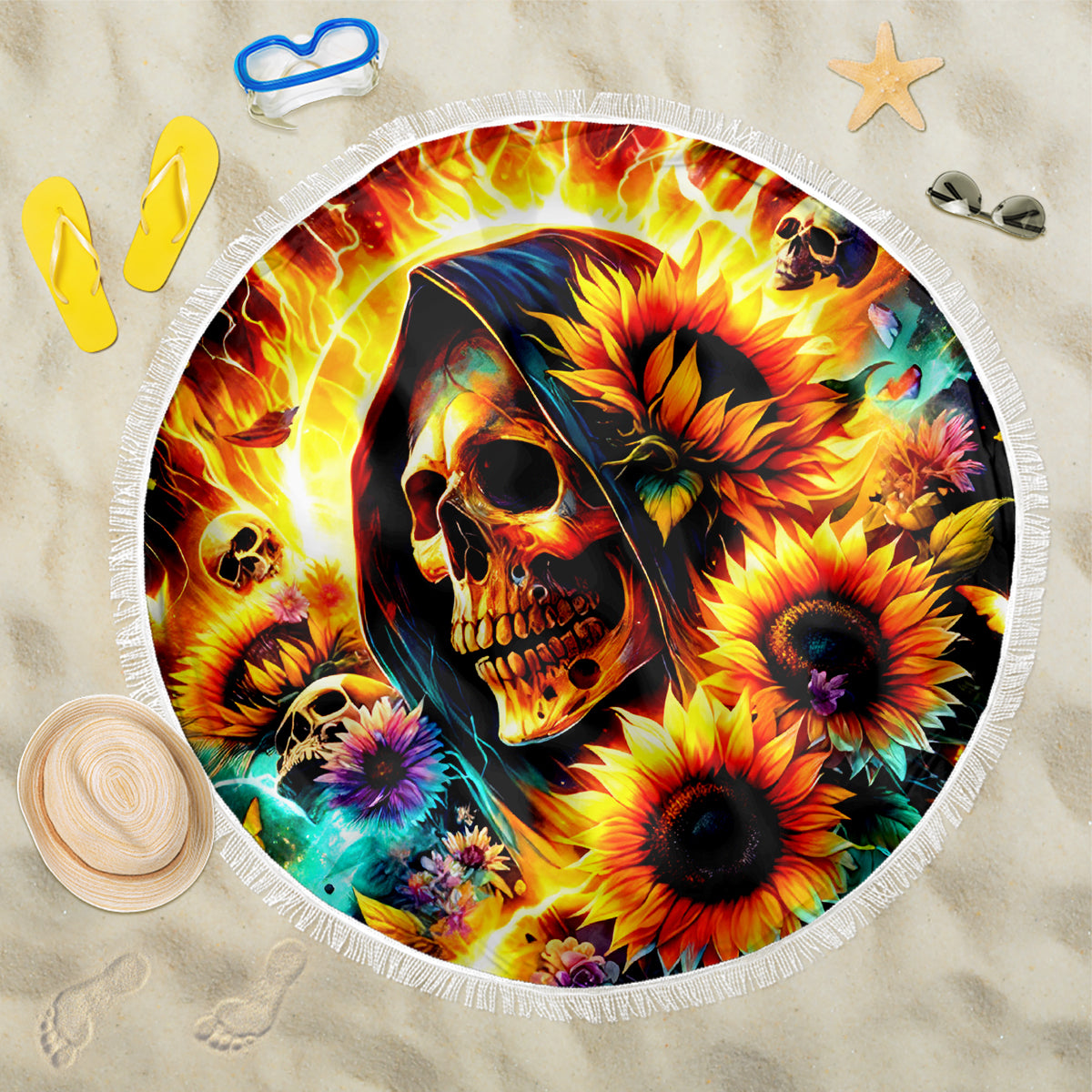 Sunflower Skull Beach Blanket She Is Sunshine Mixed With A Little Hurricane - Wonder Print Shop