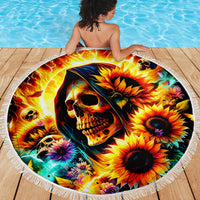 Sunflower Skull Beach Blanket She Is Sunshine Mixed With A Little Hurricane - Wonder Print Shop