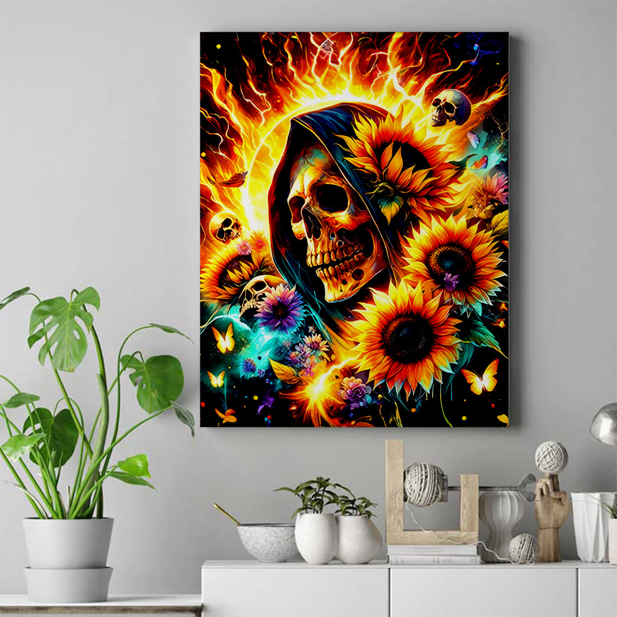 Sunflower Skull Canvas Wall Art She Is Sunshine Mixed With A Little Hurricane - Wonder Print Shop