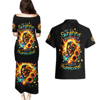 Sunflower Skull Couples Matching Puletasi and Hawaiian Shirt She Is Sunshine Mixed With A Little Hurricane - Wonder Print Shop