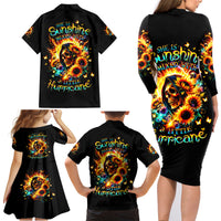 Sunflower Skull Family Matching Long Sleeve Bodycon Dress and Hawaiian Shirt She Is Sunshine Mixed With A Little Hurricane - Wonder Print Shop