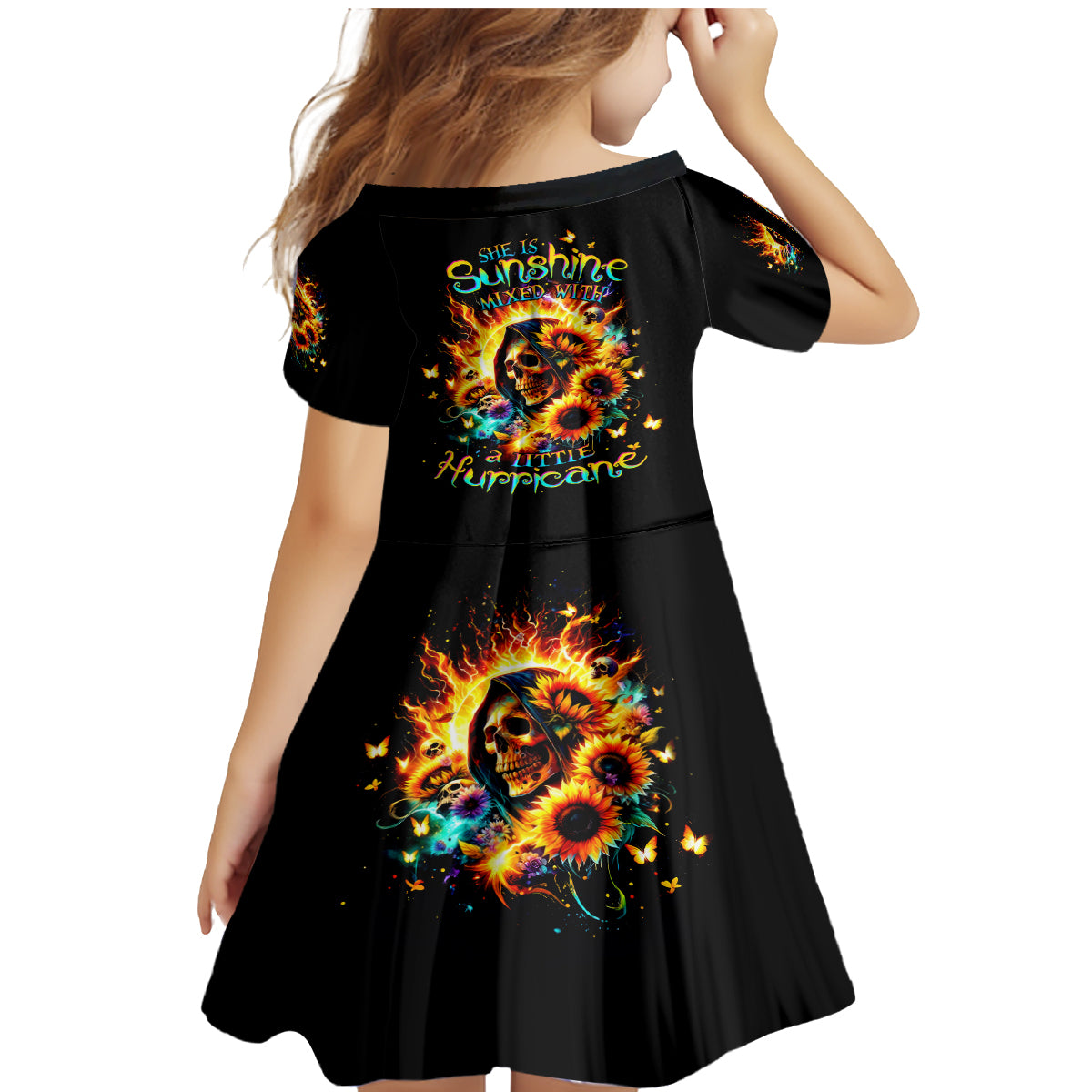 Sunflower Skull Family Matching Mermaid Dress and Hawaiian Shirt She Is Sunshine Mixed With A Little Hurricane - Wonder Print Shop