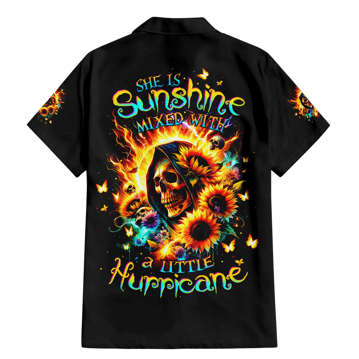 Sunflower Skull Family Matching Mermaid Dress and Hawaiian Shirt She Is Sunshine Mixed With A Little Hurricane - Wonder Print Shop