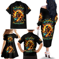 Sunflower Skull Family Matching Off Shoulder Long Sleeve Dress and Hawaiian Shirt She Is Sunshine Mixed With A Little Hurricane - Wonder Print Shop