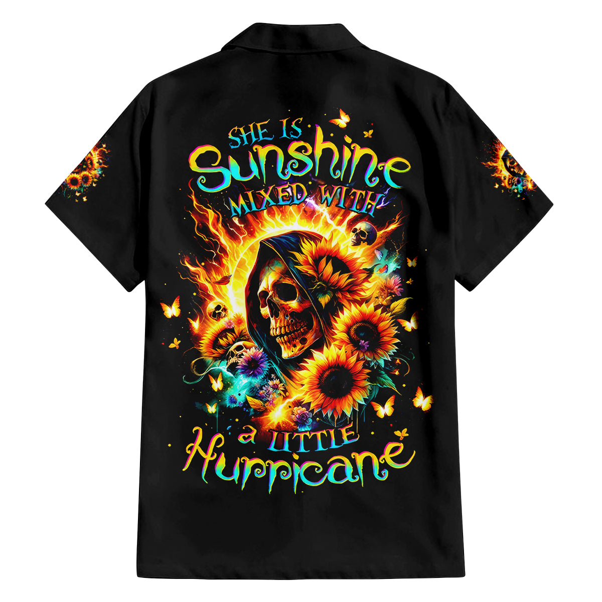 Sunflower Skull Family Matching Off Shoulder Maxi Dress and Hawaiian Shirt She Is Sunshine Mixed With A Little Hurricane - Wonder Print Shop