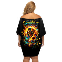Sunflower Skull Family Matching Off Shoulder Short Dress and Hawaiian Shirt She Is Sunshine Mixed With A Little Hurricane - Wonder Print Shop