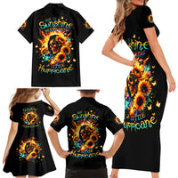 Sunflower Skull Family Matching Short Sleeve Bodycon Dress and Hawaiian Shirt She Is Sunshine Mixed With A Little Hurricane - Wonder Print Shop