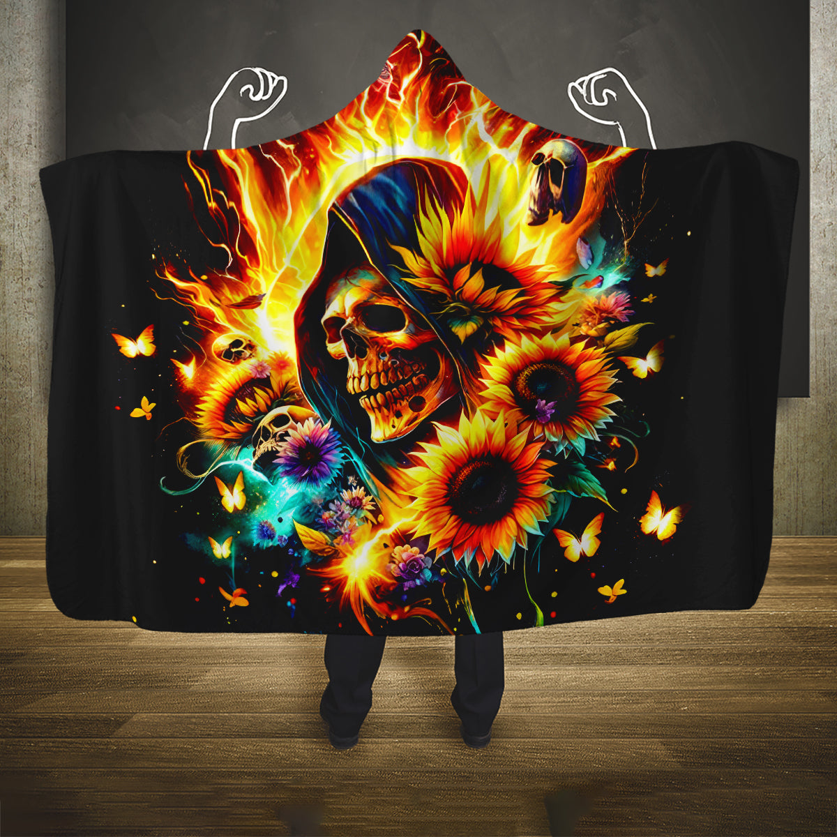 Sunflower Skull Hooded Blanket She Is Sunshine Mixed With A Little Hurricane