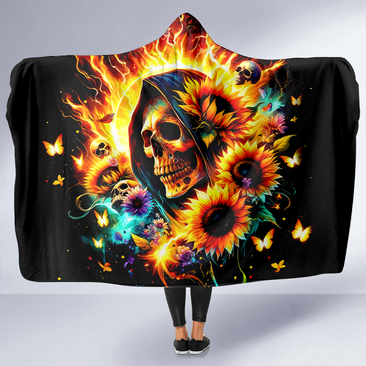 Sunflower Skull Hooded Blanket She Is Sunshine Mixed With A Little Hurricane