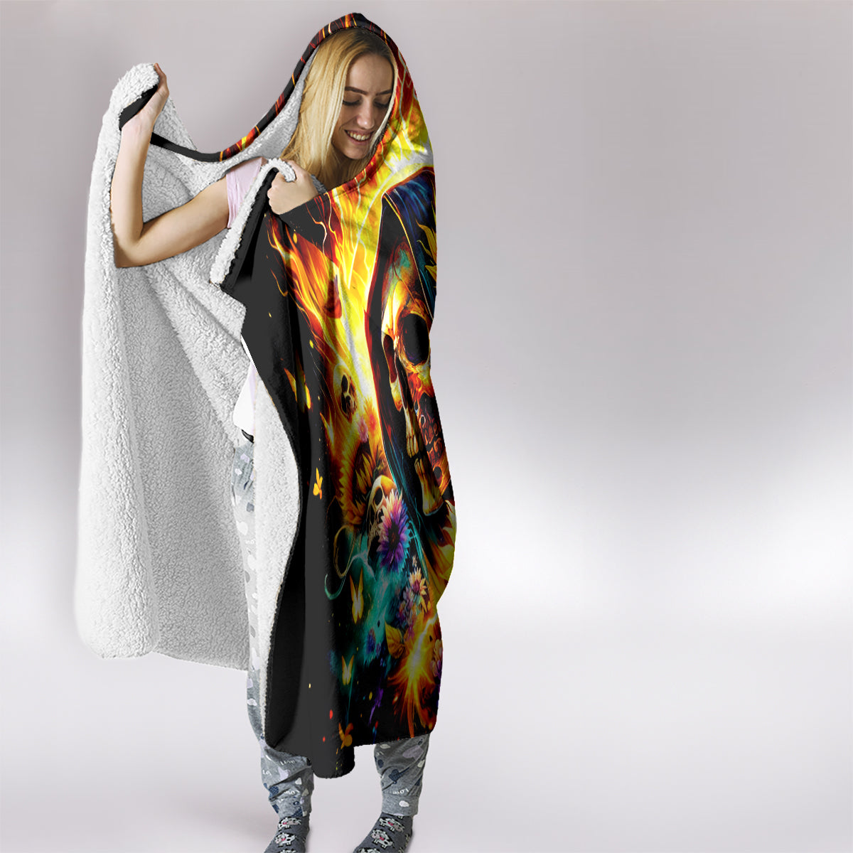 Sunflower Skull Hooded Blanket She Is Sunshine Mixed With A Little Hurricane