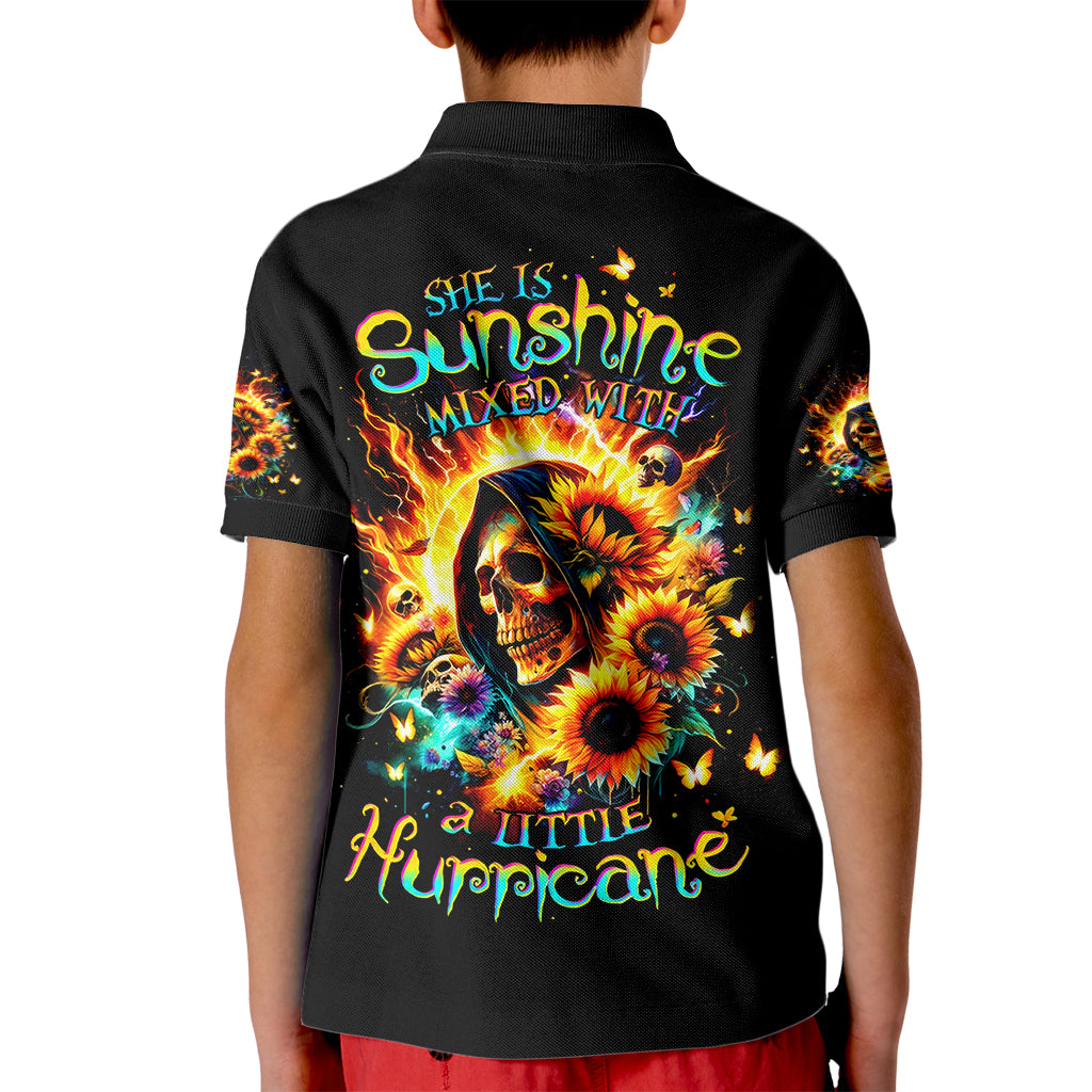 Sunflower Skull Kid Polo Shirt She Is Sunshine Mixed With A Little Hurricane - Wonder Print Shop