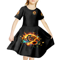Sunflower Skull Kid Short Sleeve Dress She Is Sunshine Mixed With A Little Hurricane - Wonder Print Shop