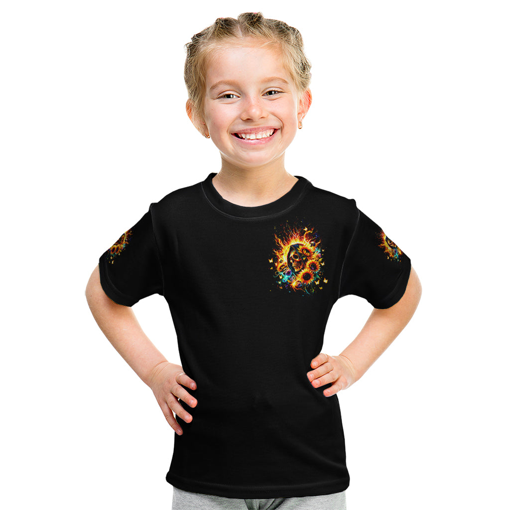 Sunflower Skull Kid T Shirt She Is Sunshine Mixed With A Little Hurricane - Wonder Print Shop