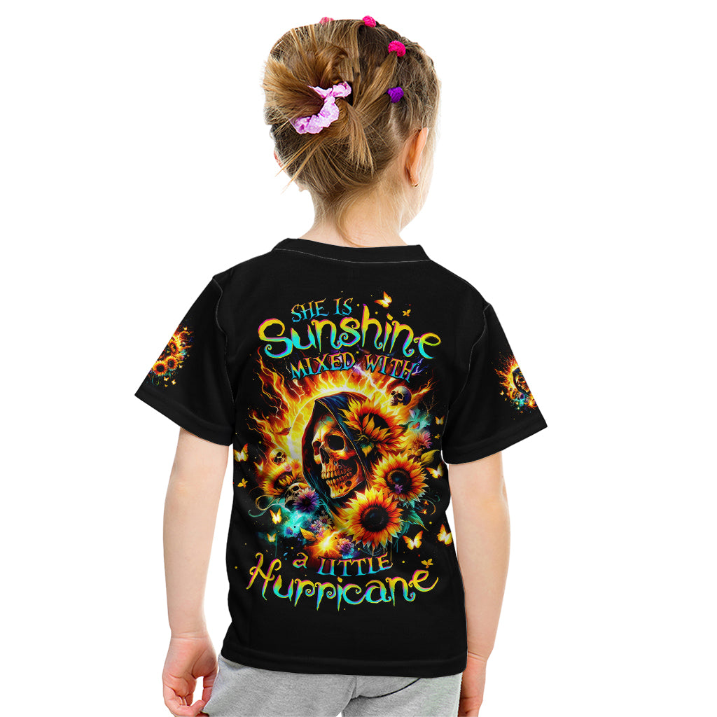 Sunflower Skull Kid T Shirt She Is Sunshine Mixed With A Little Hurricane - Wonder Print Shop