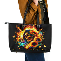 Sunflower Skull Leather Tote Bag She Is Sunshine Mixed With A Little Hurricane - Wonder Print Shop