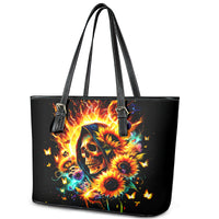 Sunflower Skull Leather Tote Bag She Is Sunshine Mixed With A Little Hurricane - Wonder Print Shop