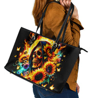 Sunflower Skull Leather Tote Bag She Is Sunshine Mixed With A Little Hurricane - Wonder Print Shop