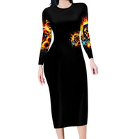 Sunflower Skull Long Sleeve Bodycon Dress She Is Sunshine Mixed With A Little Hurricane - Wonder Print Shop