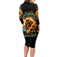 Sunflower Skull Long Sleeve Bodycon Dress She Is Sunshine Mixed With A Little Hurricane - Wonder Print Shop