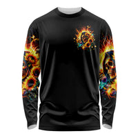 Sunflower Skull Long Sleeve Shirt She Is Sunshine Mixed With A Little Hurricane - Wonder Print Shop